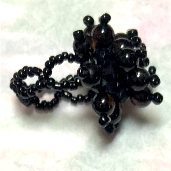 NECKLACE BLACK FLORAL crystal w/rhinestone center & matching handmade ring  NWOT - Picture 6 of 8